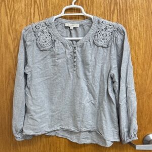 LOFT Heather Gray Blouse‎ with Crochet Details